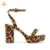 female block heels handmade leather women's ankle wrap rope chunky heel platform sandal for lady leopard print wholesale sandals