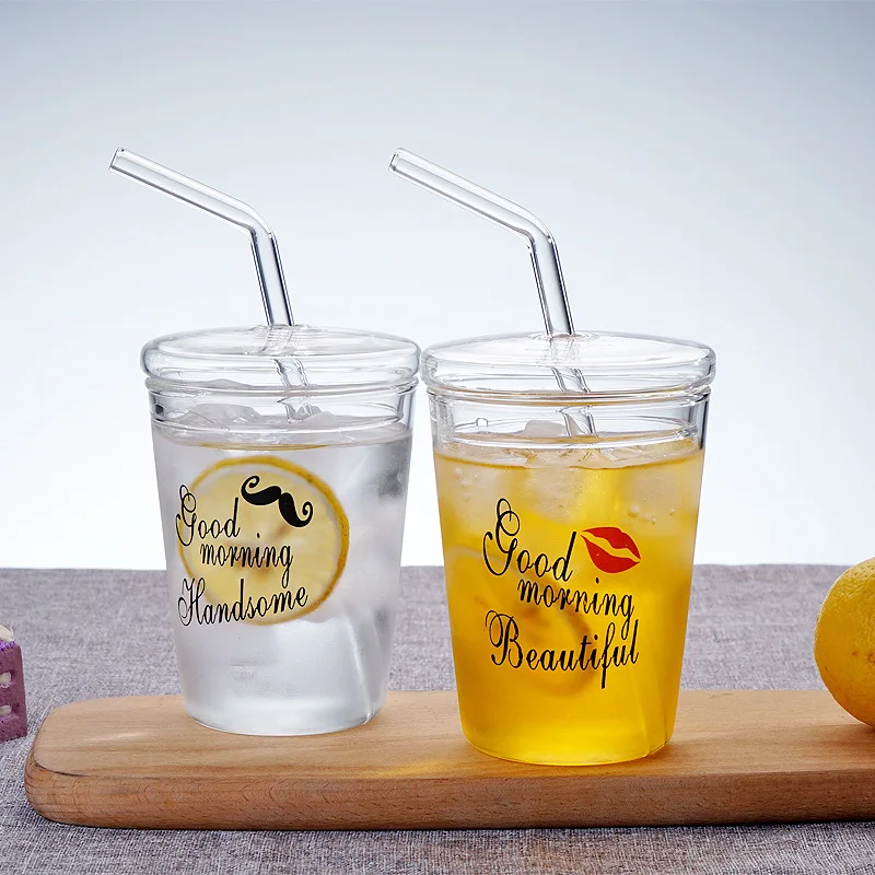 Innovative clear reusalble pyrex with lid and straw fashion couple glass, Transparent
Innovative clear reusalble pyrex with lid and straw fashion couple glass, Transparent