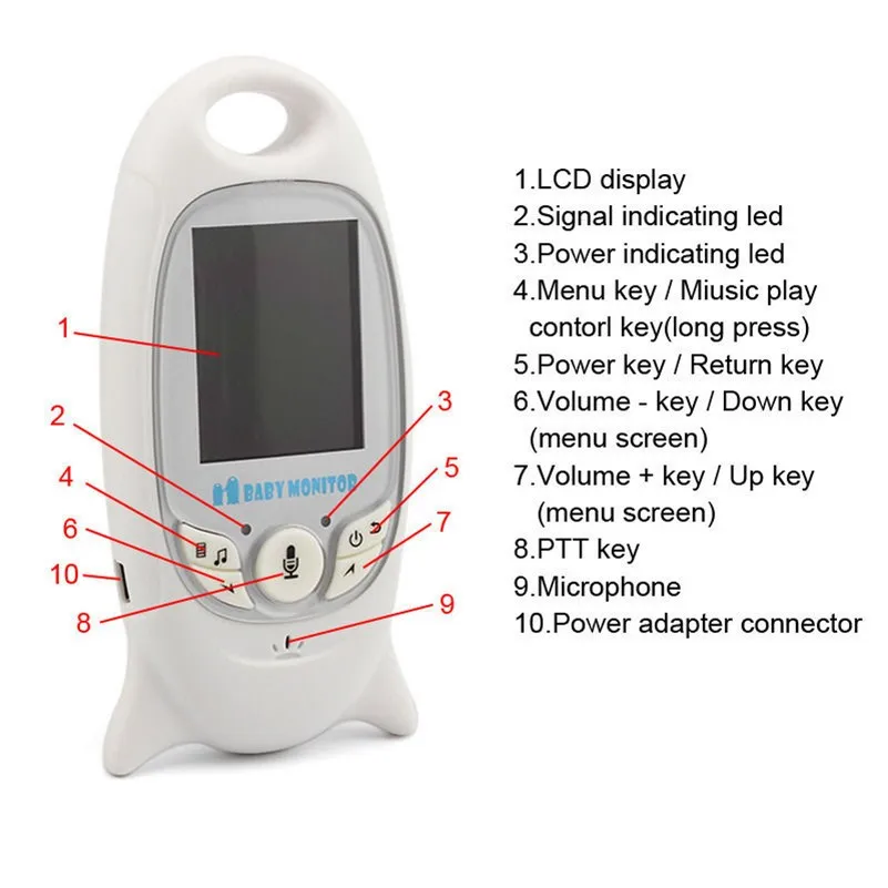 Infrared Night Vision Two Way Talk Back Wireless Temperature Monitoring Video Baby Monitor With  Lullabies