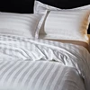 300T 100% Cotton White Sateen Stripe Hotel Bedding Sheets Set