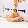Pearls Hat Summer Keyring Rhinestone Crystal Charm Fashion Beauty Jewellery Women Bag Pendant Key Chain Gift