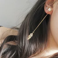 

Simulated Pearls Long Tassel Dangle Earrings For Women Leaf Feather Drop Jewelry Earring