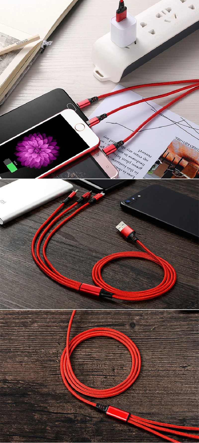 Eonline Multi Charger Cable Universal 3 in 1 USB Charging Cable with Micro USB Type c Port Cable for 8-PIN Most Android Phones - ANKUX.COM