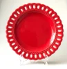 9 inch red round cake ceramic home decoration plate with openwork carving rim