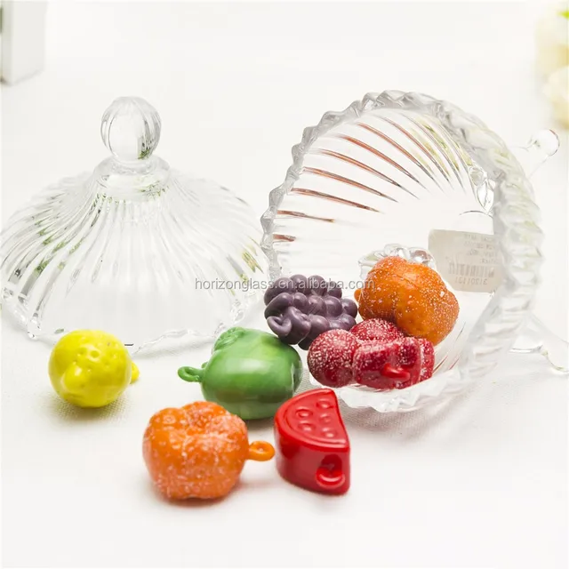 new clear glass candy jar with lid,crown shape sugar glass jar