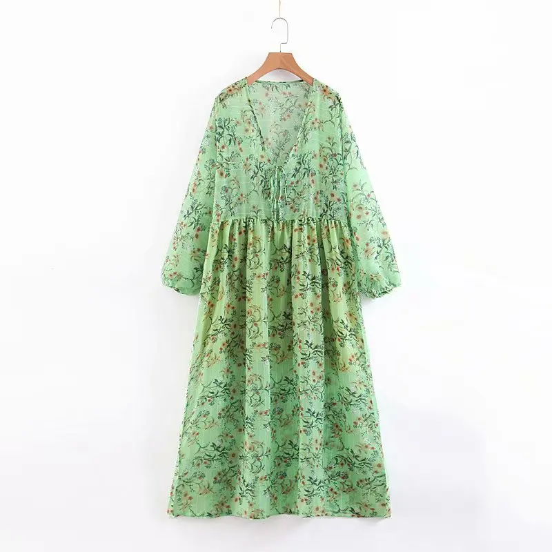 Summer new flower print casual fashion loose ladies V-neck long sleeve elegant puff sleeve dress
Summer new flower print casual fashion loose ladies V-neck long sleeve elegant puff sleeve dress