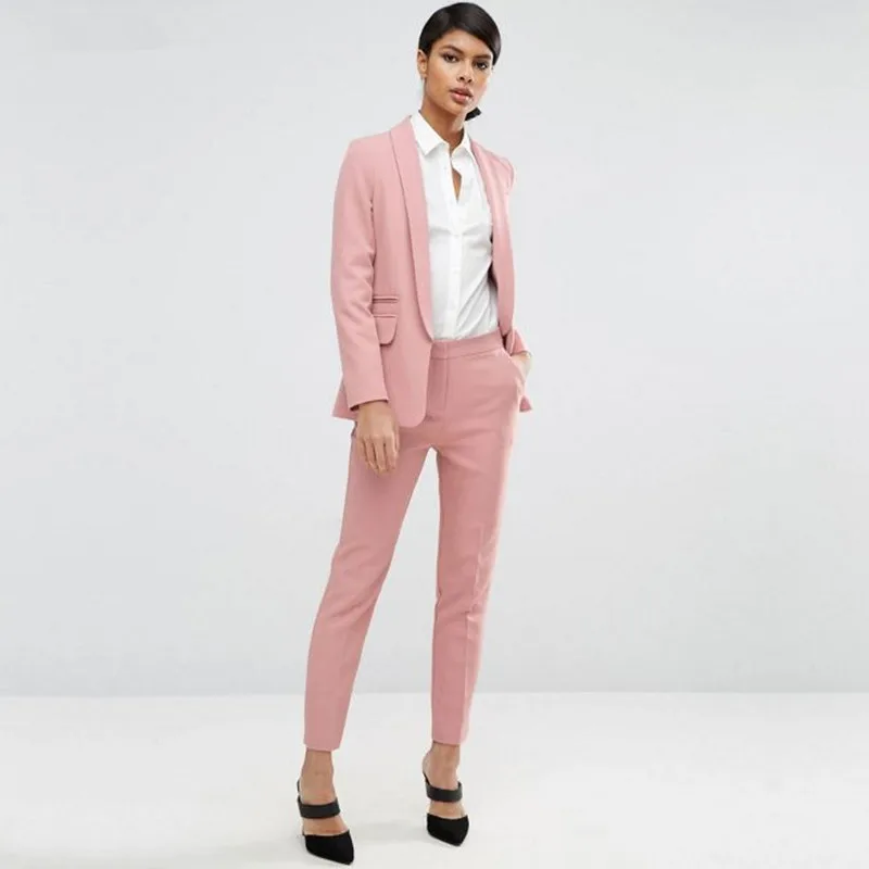 15.1   99   New Autumn Winter Blazers Formal Suits Professional Pink With 2 Piece Jackets + Slim Pants Women Outfits Pants Sets Blazers