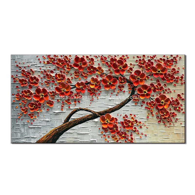 Абстрактный Красный Цветок Дерево картина маслом 100% ручная роспись домашний Декор 3D цветок стены книги по искусству ножи текстура маслом