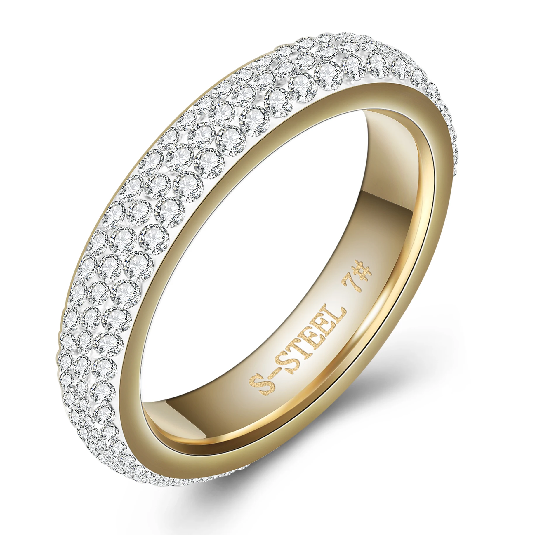 Fashion Jewelry Cz Cubic Zirconia 3 Rows Circle Round Stainless Steel Eternity Wedding RingWhite 4mm Width
Fashion Jewelry Cz Cubic Zirconia 3 Rows Circle Round Stainless Steel Eternity Wedding RingWhite 4mm Width