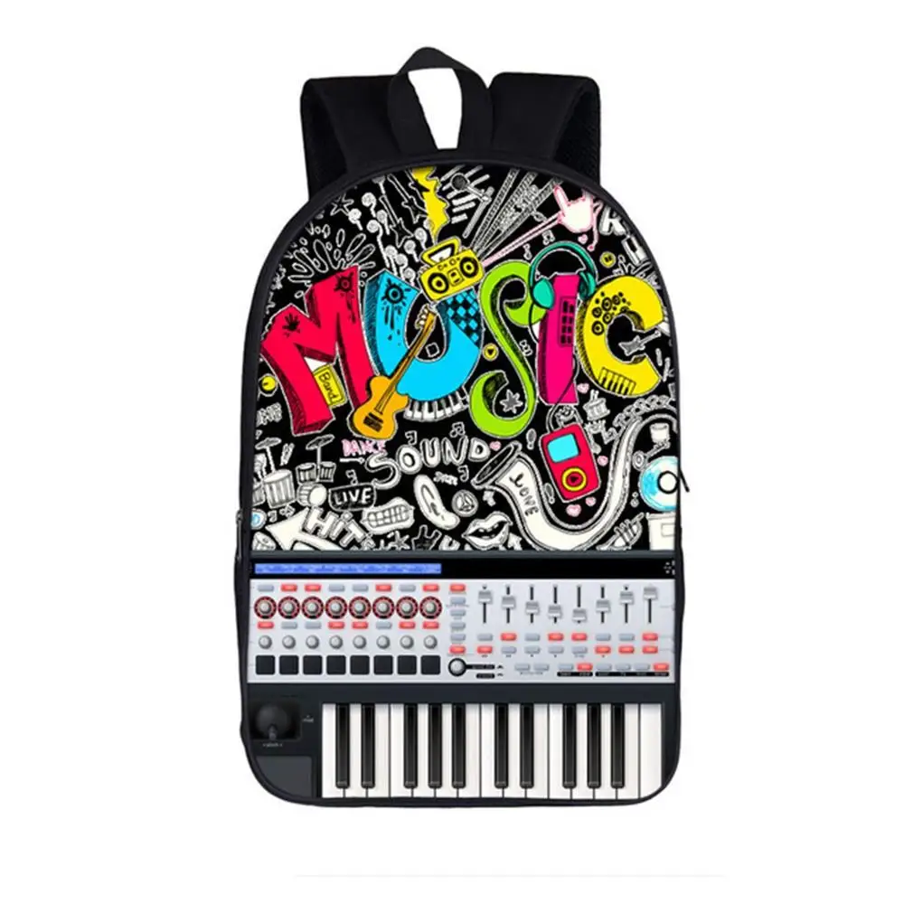 Unisex Cool Bags Piano Guitar Music Instrument Patterns Backpack 16" School Bag for Boys Girls, Black with graphic prints 
Unisex Cool Bags Piano Guitar Music Instrument Patterns Backpack 16" School Bag for Boys Girls, Black with graphic prints