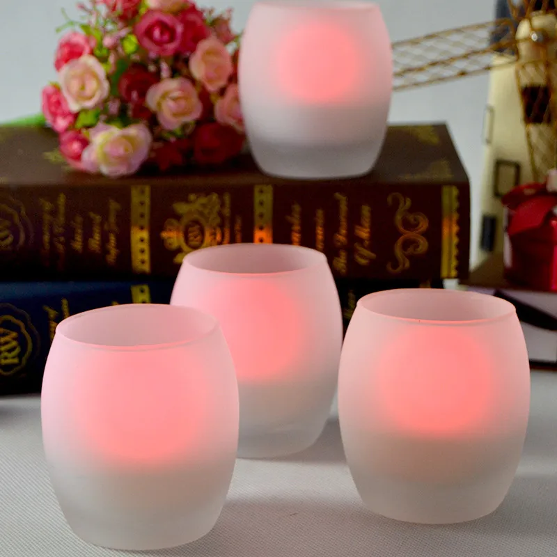 Frosted Glass 6cm holder MANY In Stock LED battery wind proof Tealight Candle 