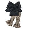 Top selling leopard print black top ruffle girls boutique clothing baby girl clothes