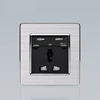 Hot sale popular 2100mA universal 3 pin socket with 2 port usb stainless steel wire drawing wall socket