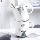 Porcelain Coffee Water Tea beer enamel Birthday Gift ceramic Office Cup milk mug white with lid Cover Spoon