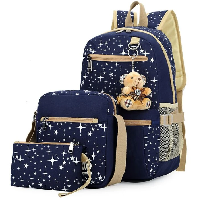 Wholesale korean print 3pcs bag canvas high school bag backpack set for girls university student
Wholesale korean print 3pcs bag canvas high school bag backpack set for girls university student
