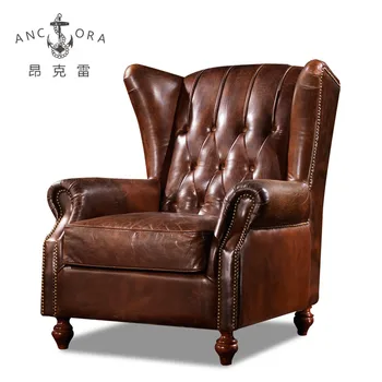 Foshan Factory Top Quality Leather Chesterfield Wingback Chair