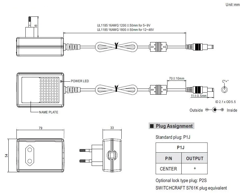 MEAN WELL GSM36U05-P1J 36W 4.5A ReliabIlity Medical AC DC Adapter 5V