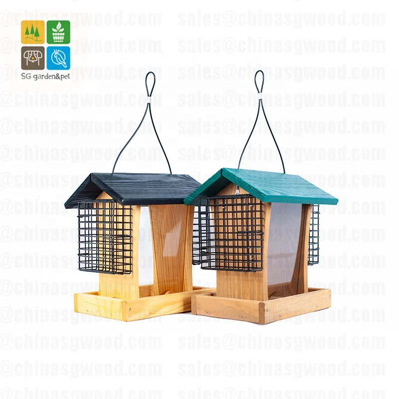 Holz Fenster Vogel Feeder Haus mit Draht Mesh