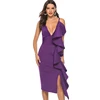Purple Prom Party Wear Dress For Women Plus Size Dresses Deep V Neck Evening Party Ruffles Sexy Backless Ladies Elegant Robes