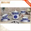 Blue Fower Painting Ceramic Tea Cup Set Of 9 pcs / Bone China Tea Set With Teapot Porcelain Tea Cup And Saucer