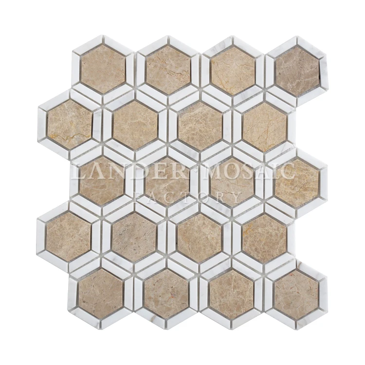 emperador light with white Hexagon marble mosaic tile for floor