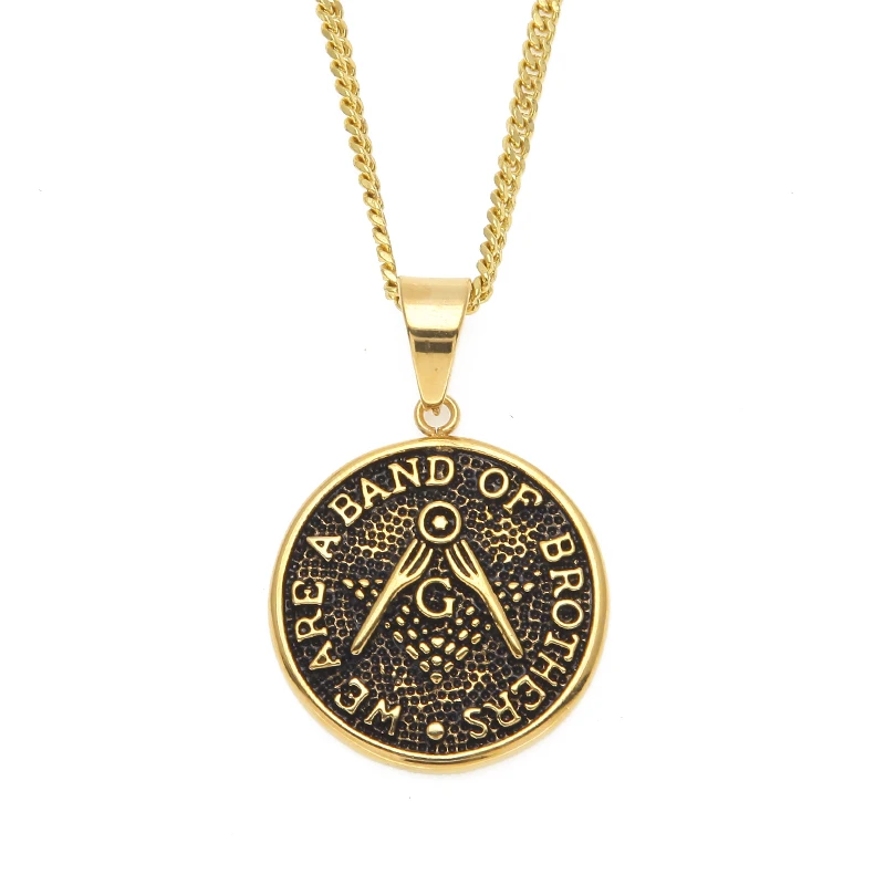 Stainless Steel Classic Freemason Pendant Necklace 