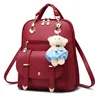 fashion korean red PU leather preppy high school backpack with free small bear for girls