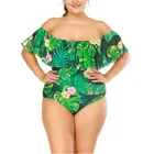 Women One Piece Plus Size Swimwear Ruffle Flounce Off Shoulder Printed Monokini Swimsuits