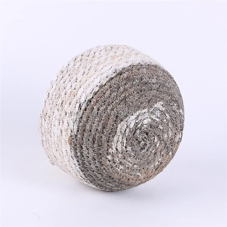 white and grey natural rattan seagrass round plant basket with