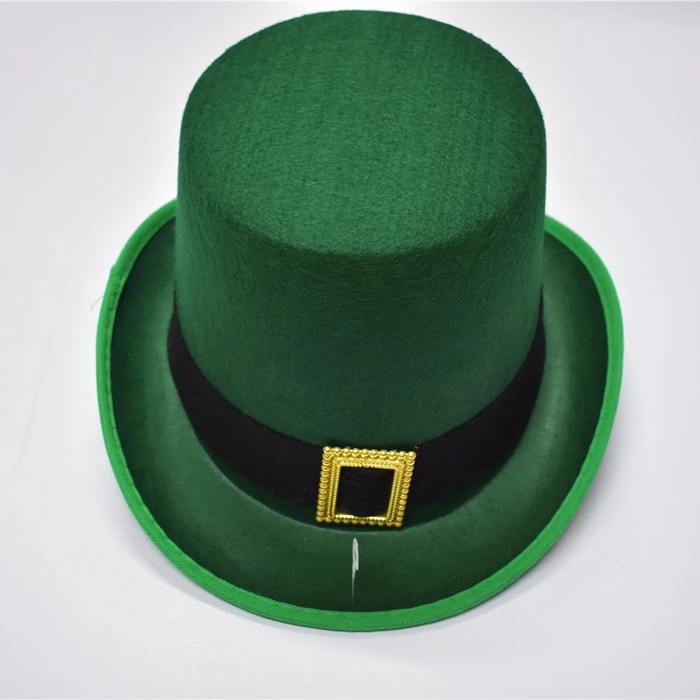St patrick günü steampunk slash yeşil keçe silindir şapka satılık