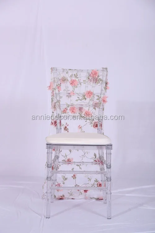 Fancy 3D flower embroidered shaped organza wedding chair cover