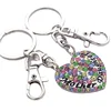 Wholesale Family Series 2Pcs Love Heart Mother Daughter Love Crystal Charm Keychain Bag Key Ring for Monther's Day Gift