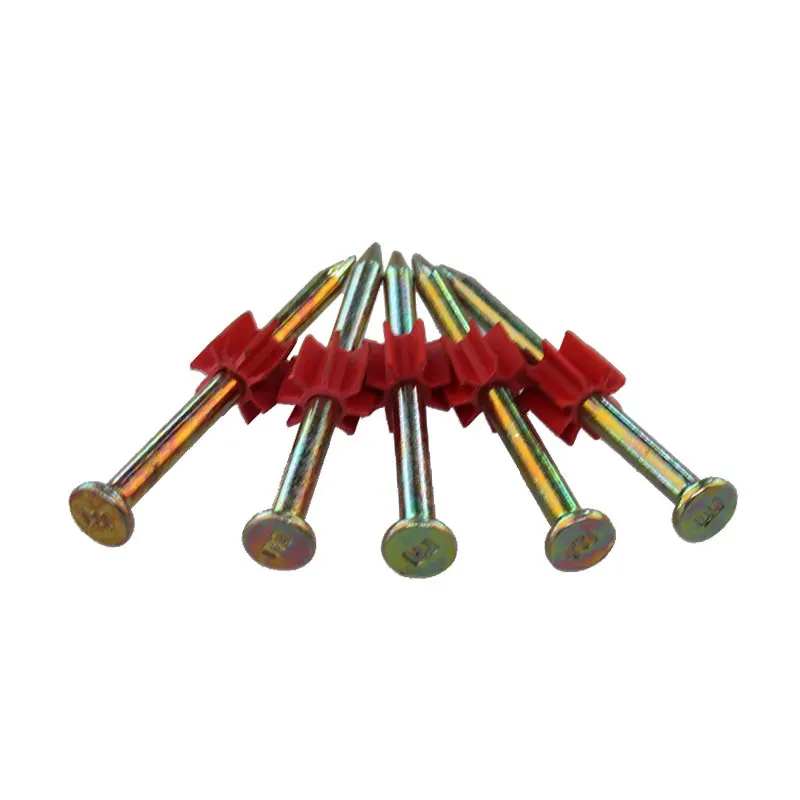Steel studs for concrete shoot  nail with red PVC washers Used in aluminum alloy windows