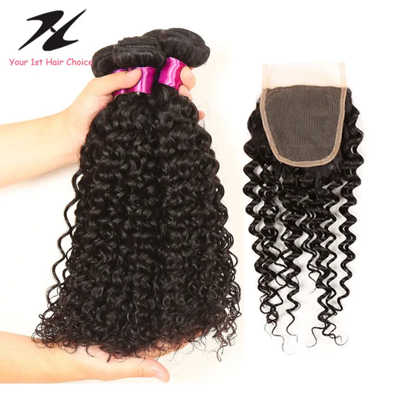 Mink Brazilian Hair With Closure 7A Top Lace Closure With Bundles Brazilian Curly Virgin Hair With Closure Cheap Human Hair