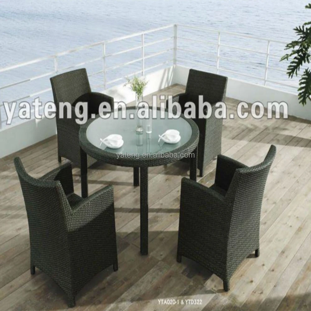 Black outdoor garden furniture rattan table and chairs for cafe furniture