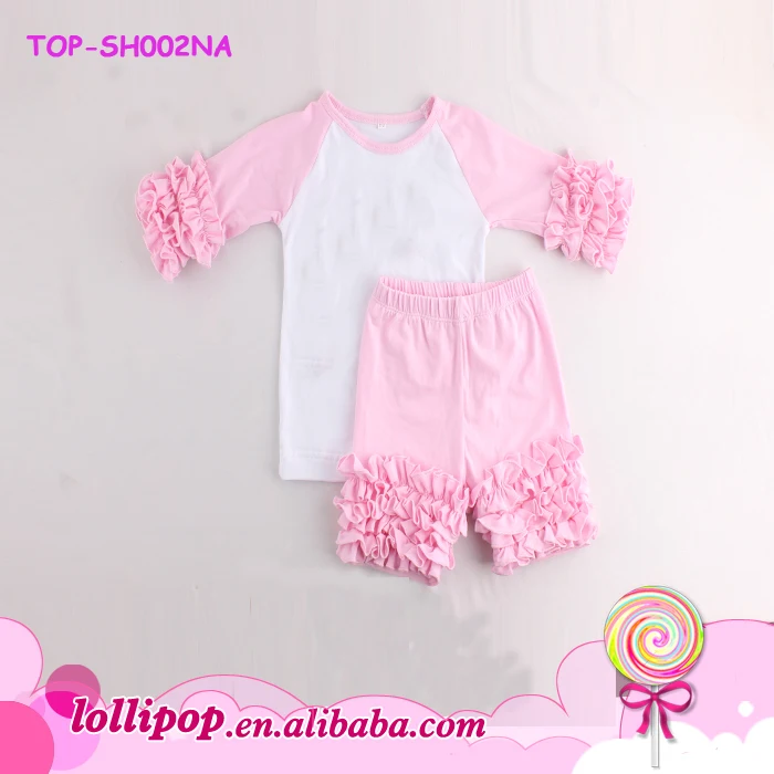 2016赤ちゃん服ファッションキッズ女の子服アイシングフリルラグランtシャツ3/4スリーブトップとストライプパンツ服2ピースセット仕入れ・メーカー・工場