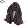 Women fashion printed shawl plain crinkle polyester scarf