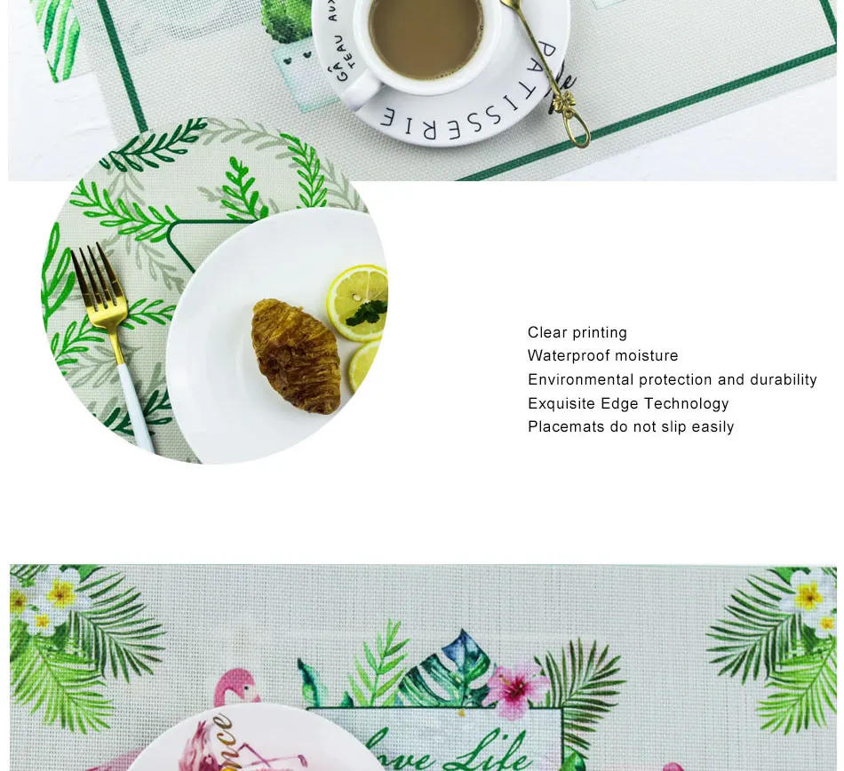 Chic Tropical Plants Tableware Pad Dining Table Mat Heat Insulation Non-Slip Placemats Flamingo Green Leaf Cactus Bowl Coaster (8)