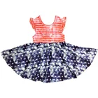 Baby Girl USA Flag Party Dress Children Frocks Designs Flutter Sleeves July of 4th Kid Clothing Girl Dress