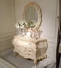 French Style Retro Recoco Marquetry Floral Hand Carved Decorative Ivory Console Table With Mirror For Living Room BF08-J0009