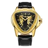WINNER Automatic Mechanical Men Watch Racing Sports Design Triangle Skeleton Wristwatch Top Brand Luxury Golden Black Watch