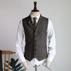 Men's Lapel Casual Plaid Waistcoat Gentleman Business Suit Check Vest