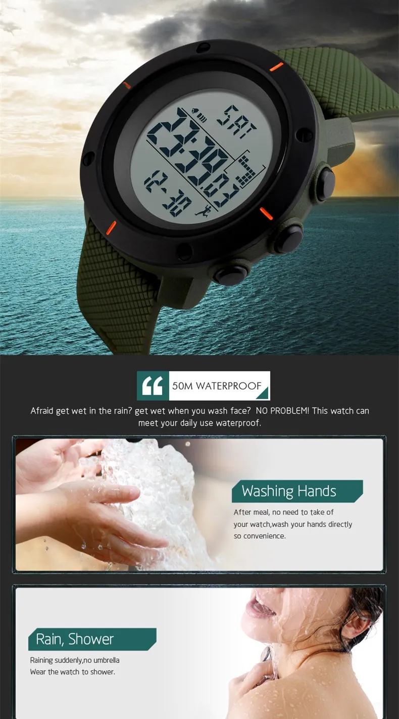 Jam tangan chronograph big dial pedometer skmei watch for men