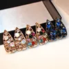 KM fashion gold jewelry colorful summer glass stone earrings rhinestone Decoration teardrop floral wholesale clip on earrings