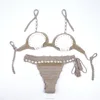 Golden plating alloy beads sewing conch decor chain beachwear natural shell crochet bikini for sexy women stock