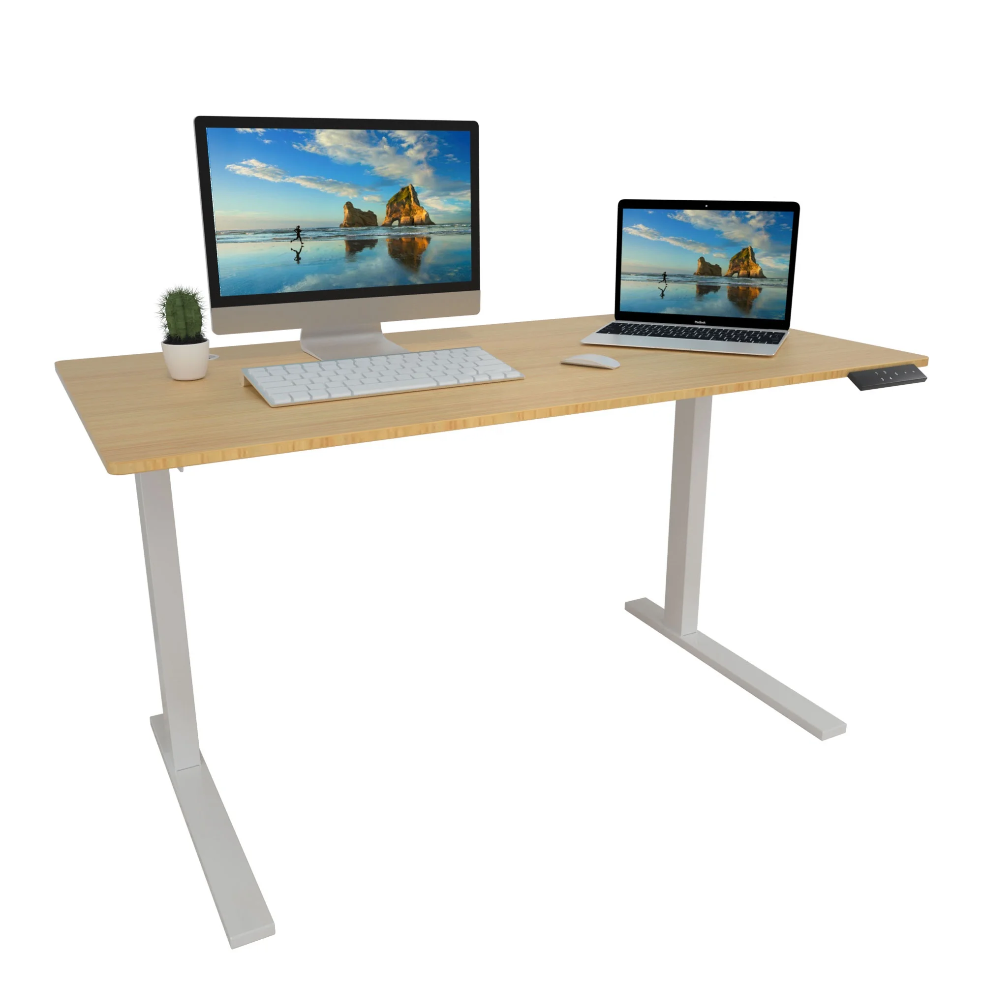 Computer Solid Bamboo Table Top Uplift L Shaped Modern Executive