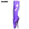 7 Inch High Heel Boots Lace-Up Sexy Fetish Purple Pvc Transparent Pointed Toe Ballet Dancing Boots For Women