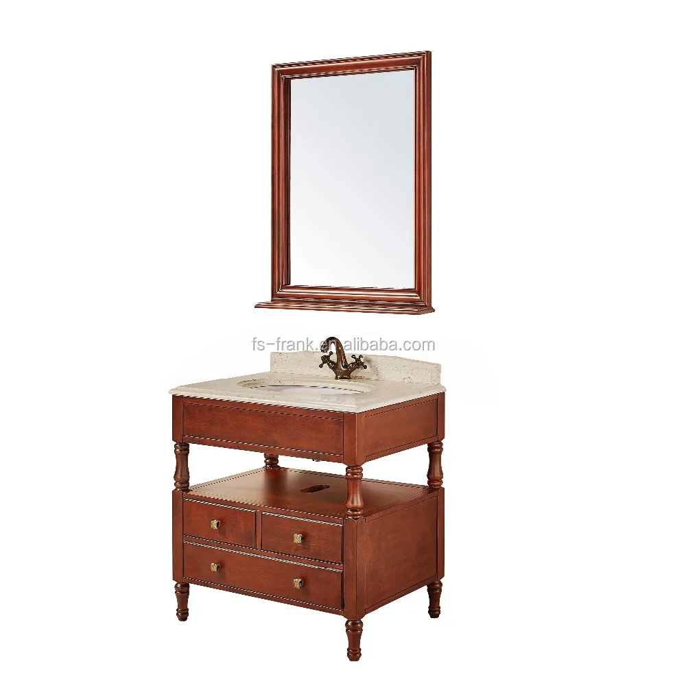 F-8125 45 pulgadas de color oscuro tocador de baño con espejo de mármol