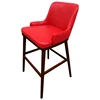 Lounge Style Red Leather Upholstery Big Seat Size High Bar Stool Bar Chair