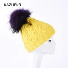 Wholesale UK Style Colorful Wool Crochet Hat With Raccoon Fur Pom Poms Crochet Knit Hat KZ160076